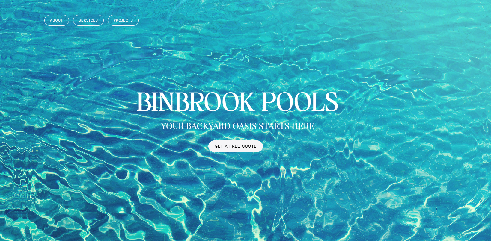 Screenshot of the Binbrook Pools website homepage